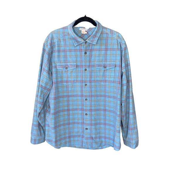 Carbon 2 Cobalt Corduroy Shirt Mens Size Large Teal Blue Plaid Outdoor Normcore - Picture 1 of 9